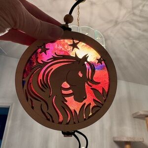 Horse Stained Faux glass Suncatcher - Red Pink Iridescent